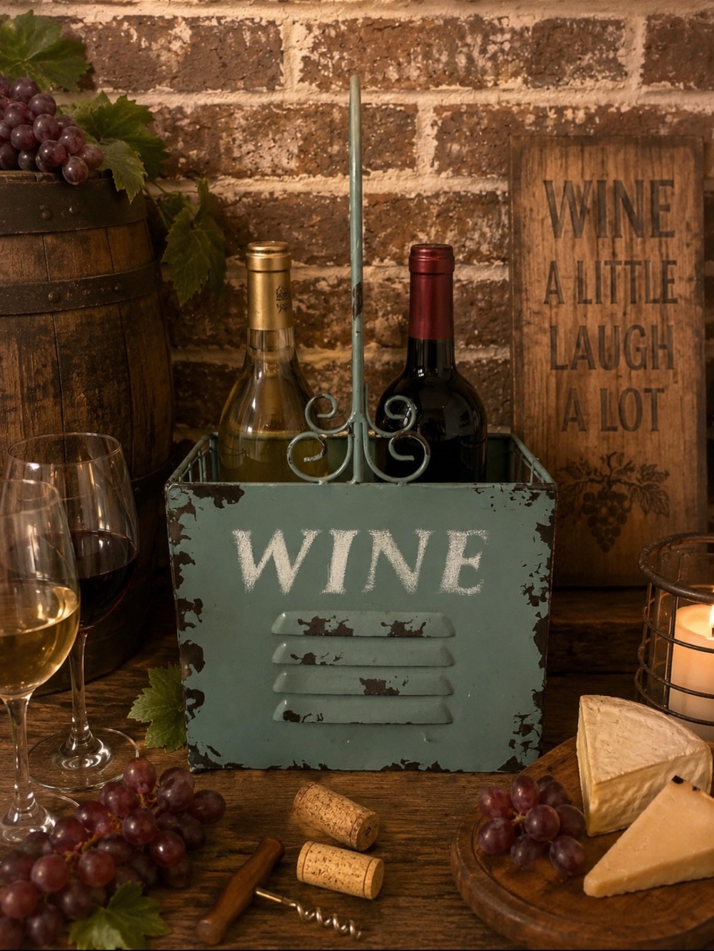 Vintage-Style Teal Wine Bottle Holder